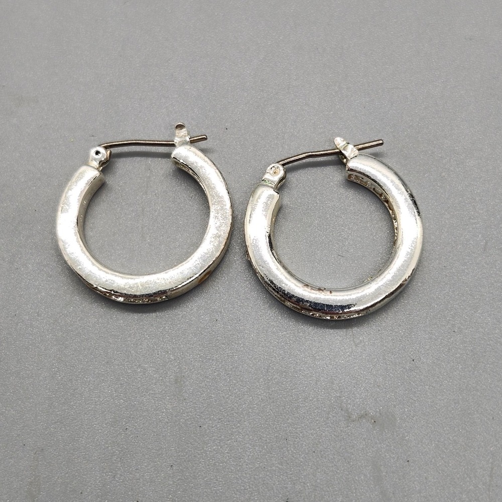 Silver Tone 0.75" Hoop Earrings Clear Rhinestone Dainty Hinged Fashion Jewelry
